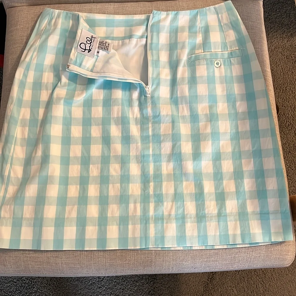 Lilly Pulitzer Blue White Gingham Mini Skirt Size 6 Cotton Blend Preppy Summer
